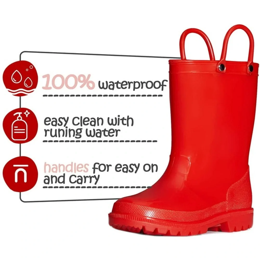 K KomForme Little Big Kids Rain Boots Boys Girls Red Solid Boots Size 5